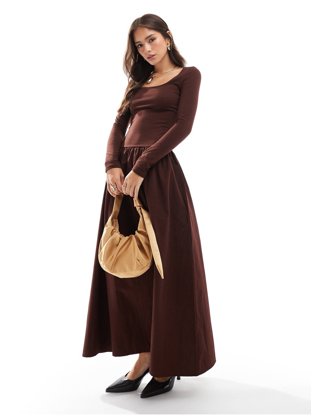 ASOS Long Sleeve Maxi Dress in Deep Brown